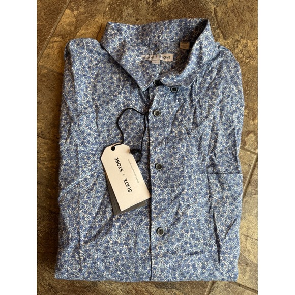 NWT Slate & Stone Mens Short Sleeve Button Down Shirt Micro Floral L - Picture 1 of 4